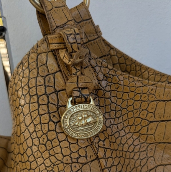🍍Brahmin Camel Croc-Embossed TanHobo Bag - Picture 9 of 11